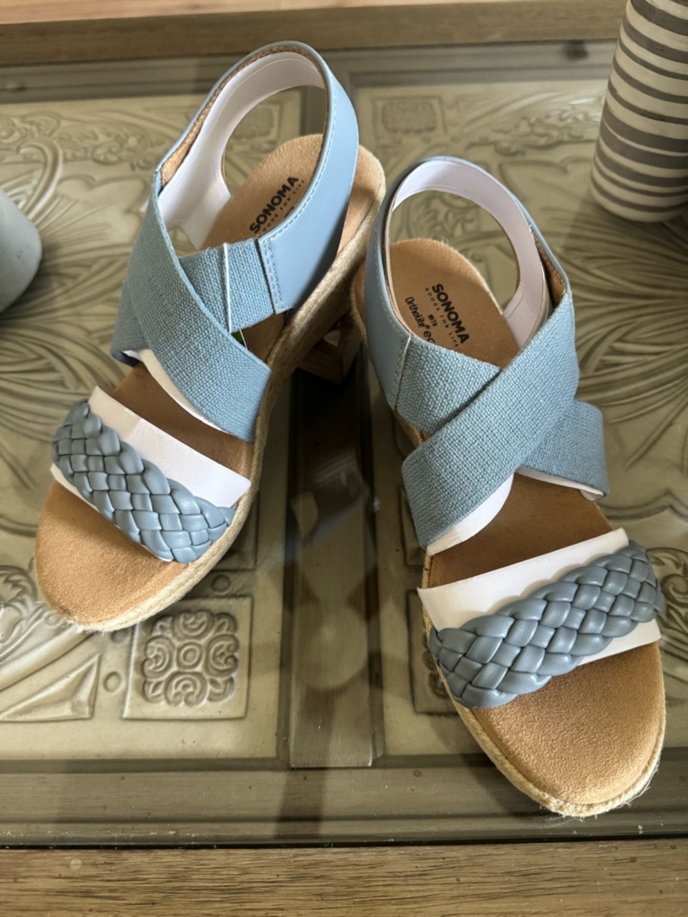 SONOMA Blue Braided & Cross-Strap Espadrille Wedge Sandals